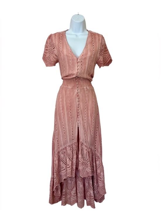 Young Fabulous & Broke Dresses & Skirts - YFB Young Fabulous & Broke Costa Eyelet Tie Dye Pink High-Low Maxi Dress Medium